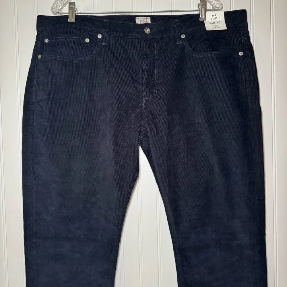 J. Crew 484 Slim Corduroy Pants Men's‎ Size W40 X L32 Blue Zip Closure Pockets